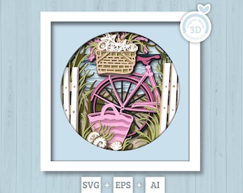 3D Layered Summer SVG PDF EPS, Sea Wave Shadow Box, Bike on The Beach 3D Svg, Bicycle 3d Svg, Seashells Layered svg, Cricut Silhouette