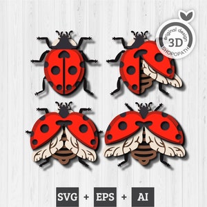 3D SVG Joaninha em camadas SVG, 3D Love Bug SVG, Verão 3d svg, Bug 3d Svg, Joaninha cortada a laser, Cricut
