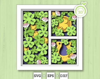 St Patrick's Day Clovers Panels - 3D Shadow Box Layered SVG DXF EPS (Cutting Files)