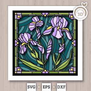 Iris Flowers Stained Glass - 3D Shadow Box Layered SVG DXF EPS (Cutting Files)