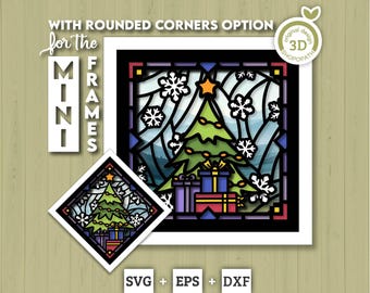 Christmas Tree Stained Glass Mini - 3D Shadow Box Layered SVG DXF EPS (Cutting Files)