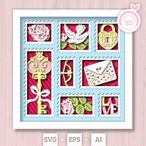 3D SVG Caixa de sombra dos namorados, Coração em camadas SVG, Love Friendship Svg, Namorados 3D Svg, Caixa de sombra romântica 3D Roses Silhouette Cricut