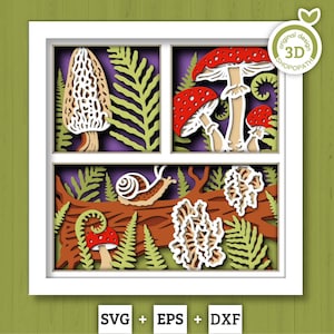 Mushrooms and Snail Forest Panels - 3D Shadow Box Layered SVG DXF EPS (Cutting Files)