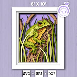 Rana su tronco 8 x 10 pollici - Scatola ombra 3D a strati SVG DXF EPS (file di taglio)