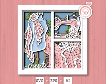 3D Layered Sewing Crafting SVG EPS, Sewing Shadow Box, Create 3D Svg Crafter Create Roses Layered Papercut svg, Cricut Silhouette