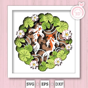 Koi Fish Pond - 3D Shadow Box Layered SVG DXF EPS (Cutting Files)