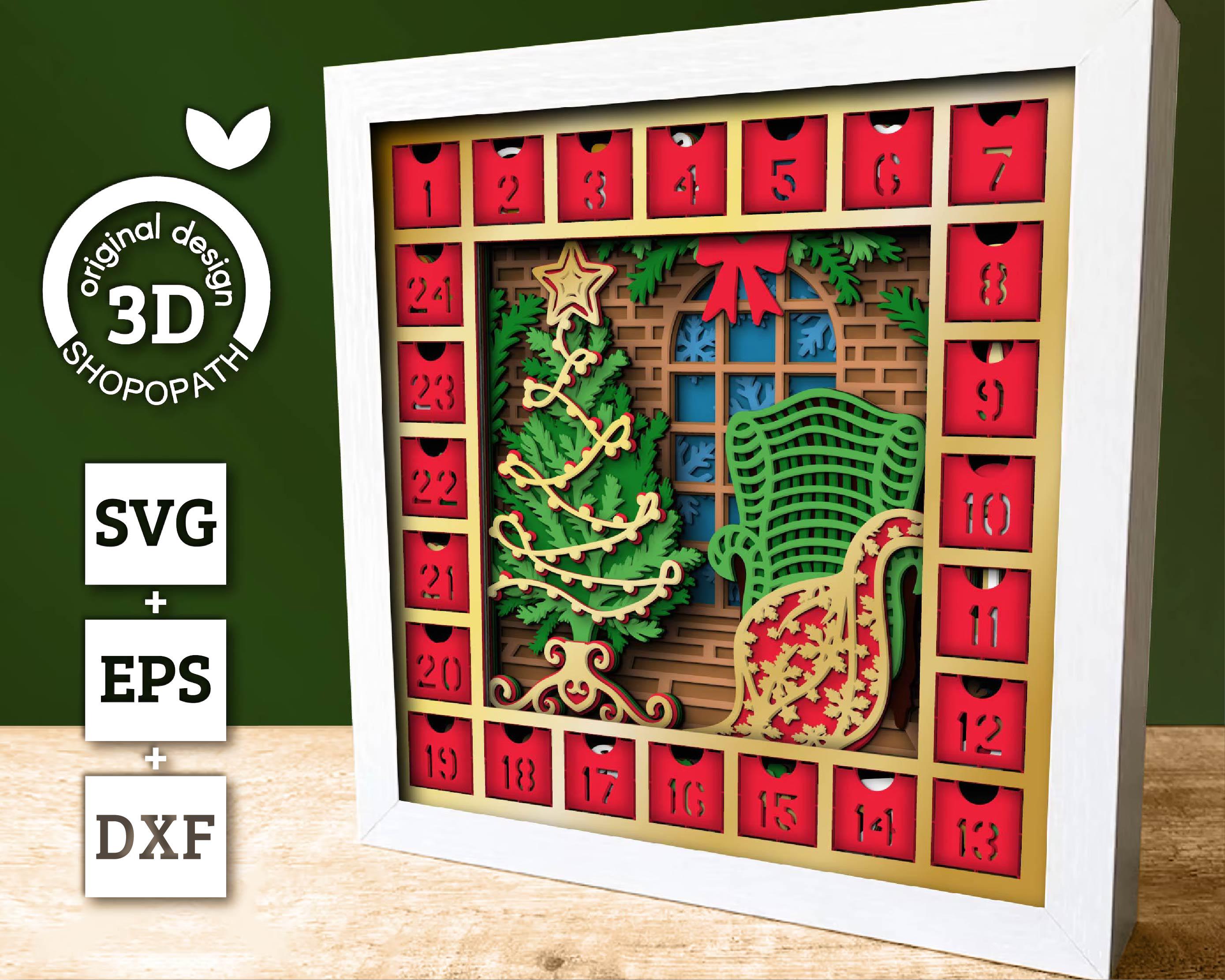 Advent Shadow Christmas Advent Calendar - 3D Shadow Box Layered SVG DXF EPS (cutting ...