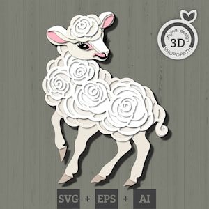 3D gelaagde lam SVG, 3D gelaagde lam, gelaagde papercut svg, 3D schattig lam SVG, Pasen Svg, schapen, 3D dieren Svg, Cricut