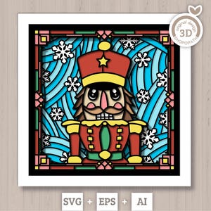 Caixa de sombra de quebra-nozes de vidro colorido 3D SVG, Natal 3D SVG, Flocos de neve 3D SVG, Soldado de brinquedo 3D SVG, Shopopath 3D SVG, Silhueta Cricut