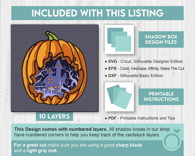 Halloween Pumpkin With Witch House - 3D Shadow Box Layered SVG DXF EPS ...
