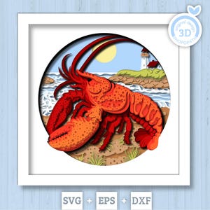 Ombre de homard 3D SVG avec conception en couches nautique phare pour Cricut et Silhouette avec fichiers de découpe DXF, EPS