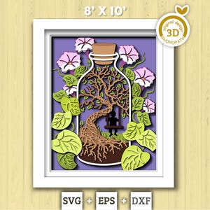 3D SVG Terrarium In Bottle Shadow Box, Morning Glory Flower 3d svg, Boy On A Swing 3d svg, 3D Summer SVG, 3D Floral SVG, Cricut Silhouette