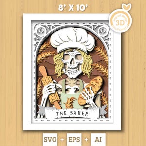 De Baker tarotkaart 8 x 10 inch, 3D Shadow Box, Baker 3D SVG, gelaagde bakkerij tarotkaart snijden DXF EPS-bestanden voor Cricut Silhouette Brother