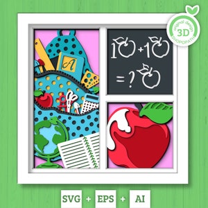 3D Layered School SVG EPS, Back To School Shadow Box, Insegnante 3D Svg, Studente 3D Svg, Aple Fall Papercut svg, Cricut Silhouette