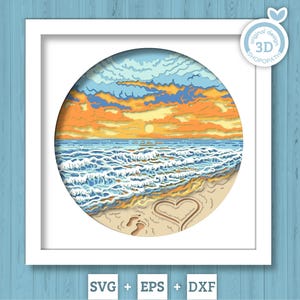 Beach Sunset with Message Round - 3D Shadow Box Layered SVG DXF EPS (Cutting Files)