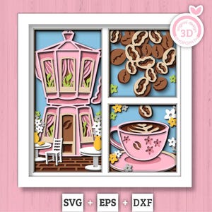 Kaffeemaschinen-Haus-Panels - 3D-Schattenbox überlagert SVG DXF EPS (Schneidedateien)