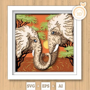Scatola delle ombre di coppia di elefanti SVG 3D, elefante SVG 3D, safari SVG 3D, savana SVG 3D, scatola delle ombre della fauna selvatica SVG 3D, amore SVG 3D, Cricut Silhouette