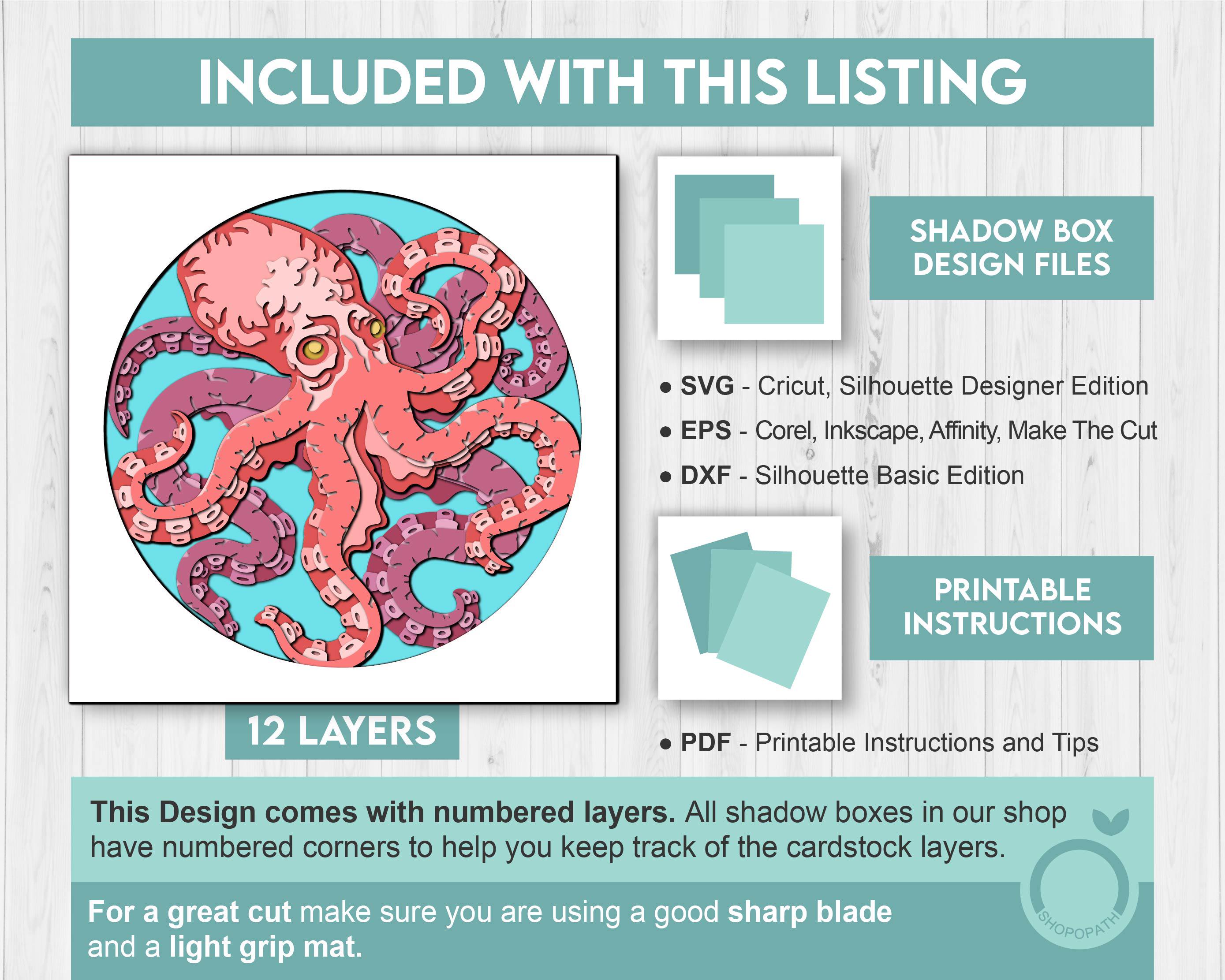 3D SVG Octopus Under the Sea Shadow Box, Octopus 3D Svg, Octopus Shadoe ...