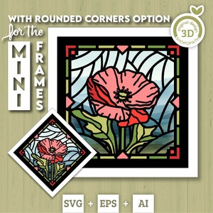 Mini boîte à ombre en vitrail de coquelicots SVG 3D, svg 3D de coquelicots, svg fleurs 3D, vitrail 3D SVG, svg de boîte d'ombre, Silhouette Cricut