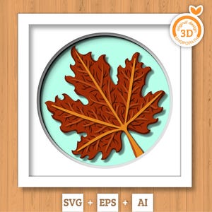 3D SVG feuille d'érable herbier shadow box, 3D SVG automne, érable automne feuille 3D svg, Svg 3D herbier, érable en couches 3D SVG, Silhouette Cricut