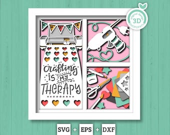 Basteln ist meine Therapie - 3D Schatten Box überlagert SVG DXF EPS (Schneidedateien)