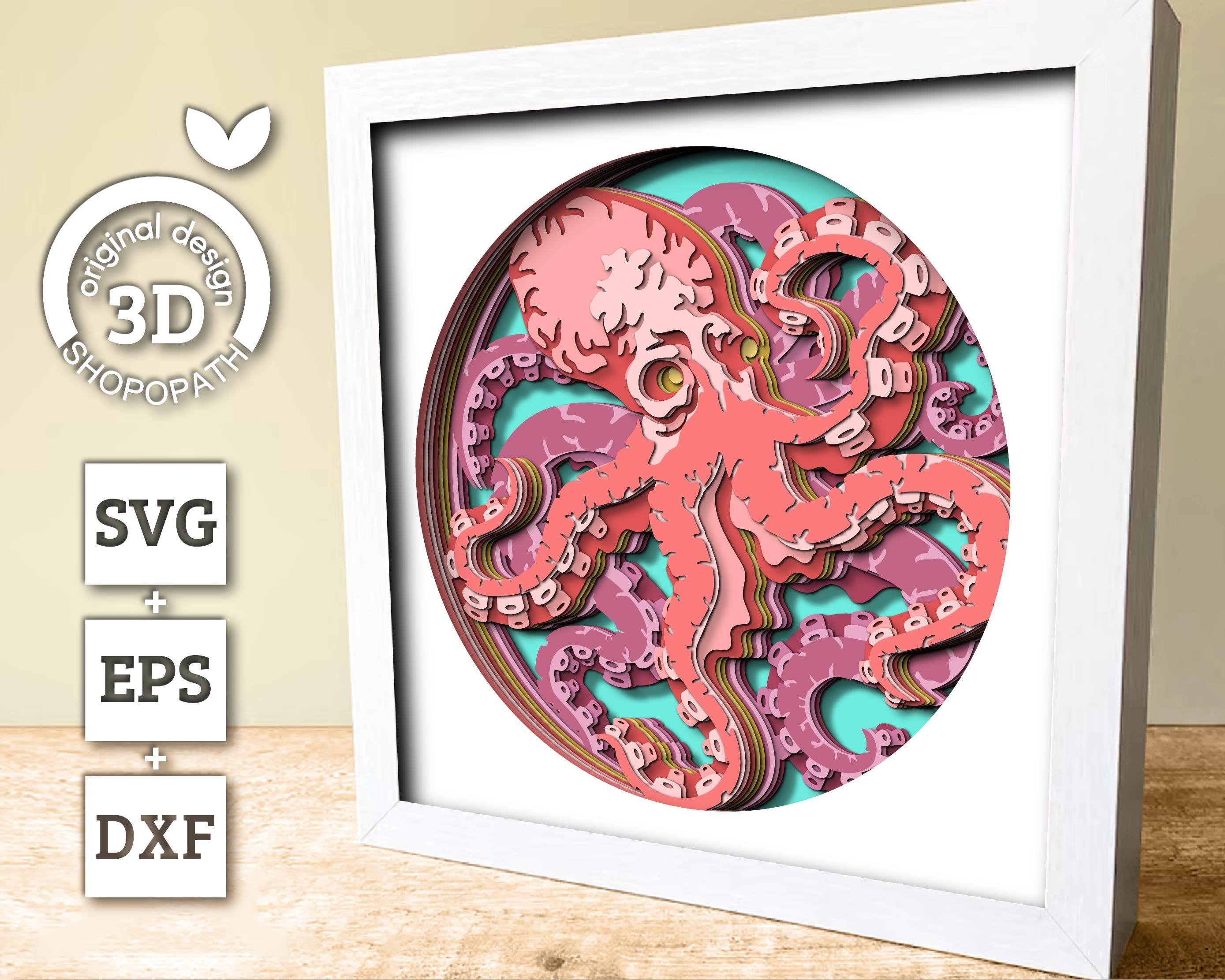 3D SVG Octopus Under the Sea Shadow Box, Octopus 3D Svg, Octopus Shadoe ...