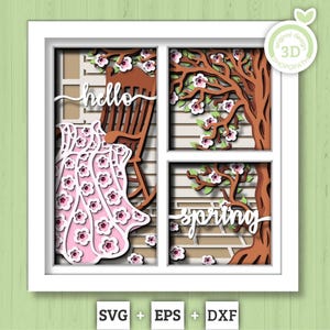 Spring Porch Chair Quilt Panels - 3D Shadow Box Layered SVG DXF EPS (Cutting Files)