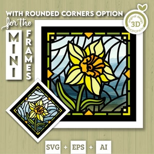 Mini boîte ombre en verre teinté Narcisse SVG 3D, svg 3D Narcisse, fleurs 3D svg, vitrail SVG 3D, boîte ombre svg, Silhouette Cricut