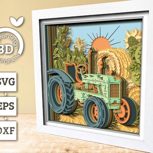 Tractor Shadow Box Tractor Harvesting Sunflower - 3D Shadow Box Layered SVG DXF EPS ...