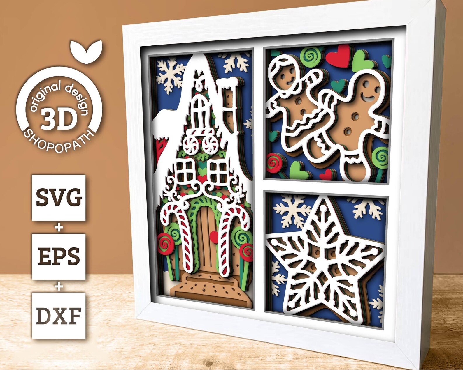 Christmas Gingerbread House Panels - 3D Shadow Box Layered SVG DXF EPS ...