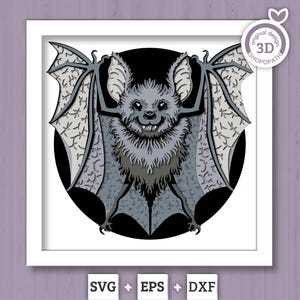 3D SVG Bat Shadow Box, 3D SVG Halloween, Halloween Shadow Box, 3D Svg Papercut Bat, 3d svg Fruit Bat, Layered Bat 3d svg, Cricut Silhouette