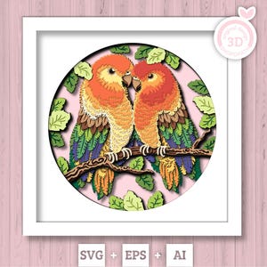 3D SVG Lovebirds, amour 3D, oiseaux mignons 3D SVG, 3D SVG Saint-Valentin, Svg romantique, Silhouette Cricut