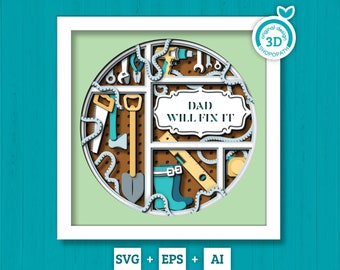 Father's Day Tools Pegboard - 3D Shadow Box Layered SVG EPS AI (Cutting Files)