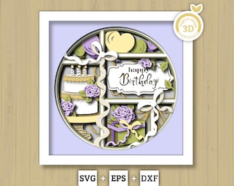 3D SVG Birthday Party Shadow Box SVG, 3D Happy Birthday Svg, Party Shadow Box, 3D Birthday Cake Layered Papercut svg, Cricut Silhouette