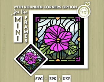 Violet Flowers Stained Glass Mini - 3D Shadow Box Layered SVG DXF EPS (Cutting Files)