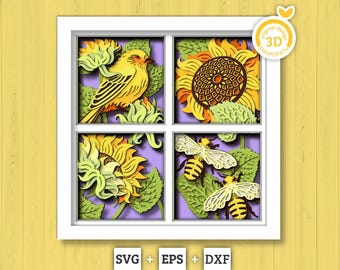 Honey Bee and Goldfinch Panels - 3D Shadow Box Layered SVG DXF EPS (Cutting Files)