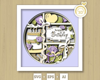 3D SVG Birthday Party Shadow Box SVG, 3D Happy Birthday Svg, Party Shadow Box, 3D Birthday Cake Layered Papercut svg, Cricut Silhouette