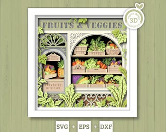Fruits and Veggies Store - 3D Shadow Box Layered SVG DXF EPS (Cutting Files)