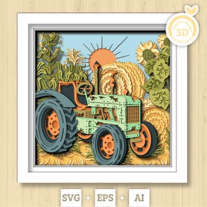 3D SVG couches tracteur Shadow Box, récolte 3D SVG, Fall Shadow Box, tournesol 3D Svg, maïs 3D Svg automne Papercut svg, Silhouette Cricut