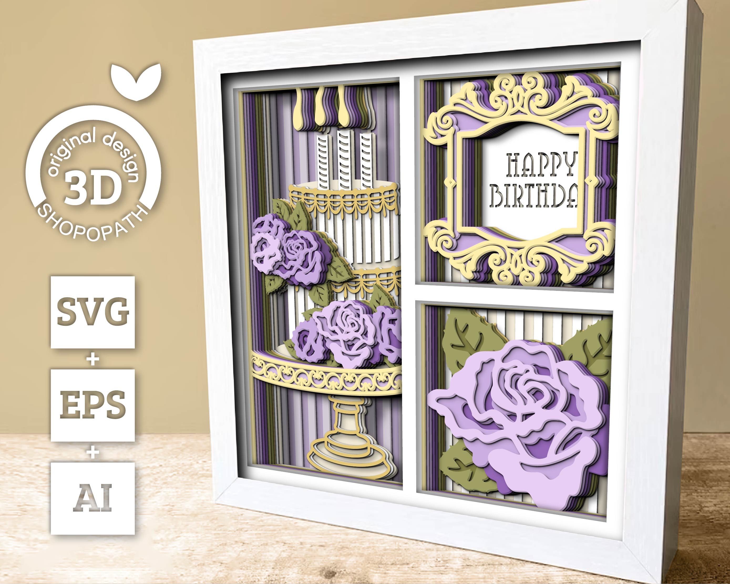 3D SVG Birthday Cake Shadow Box SVG, 3D Happy Birthday Svg, Party ...