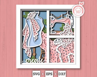 Sewing Room Mannequin Panels - 3D Shadow Box Layered SVG DXF EPS (Cutting Files)