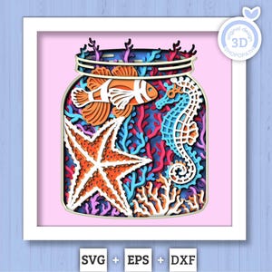 Aquarium Animals in Jar - 3D Shadow Box Layered SVG DXF EPS (Cutting Files)