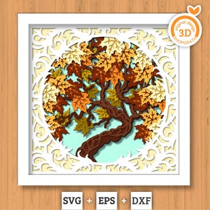 3D SVG Maple Tree Lace Frame Shadow Box, 3D Fall SVG, Maple Leaves 3d svg, Mapple Fall Leaf 3d Svg, Maple Tree 3d SVG, Cricut Silhouette