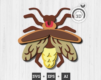 3D Layered Firefly SVG EPS, 3D Layered Bugs Papercut svg Firefly Svg Laser Cut Cricut Glowforge