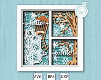 Winter Porch Chair with Quilt - 3D Shadow Box Layered SVG DXF EPS (Cutting Files)