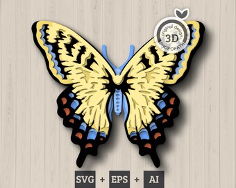 3D Layered Tiger Swallowtail Butterfly SVG PDF EPS, 3D Layered Butterfly Layered Papercut svg Bugs Svg Laser Cut Cricut Glowforge
