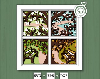 Four Seasons Park Tree Panels - 3D Shadow Box Layered SVG DXF EPS (Cutting Files)