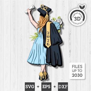 3D Layered Girl Graduation Bundle SVG EPS, 3D Layered Student, Class of 2026 3D Svg, Layered School 3D Svg, Laser Cut Graduation, Cricut