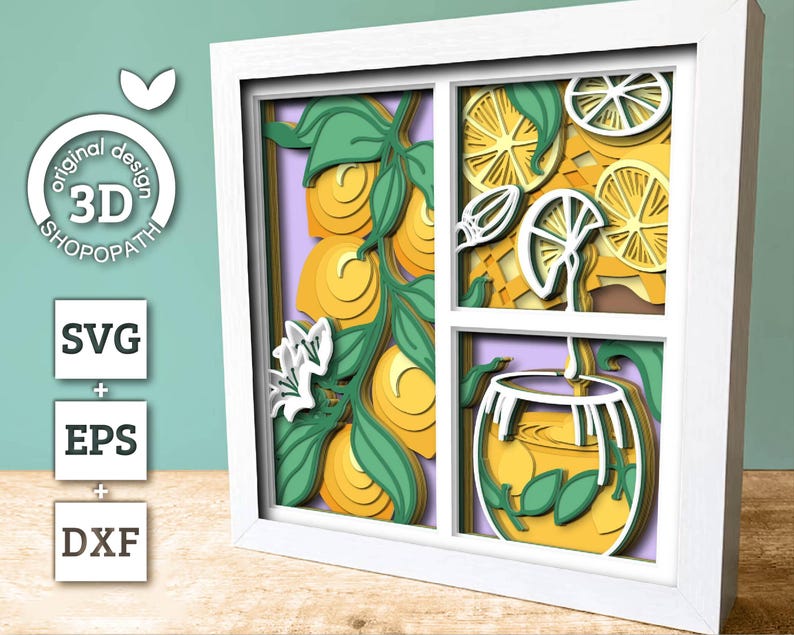 Citroenenboom met limonadepanelen - 3D Shadow Box gelaagde SVG DXF EPS (bestanden snijden) afbeelding 2