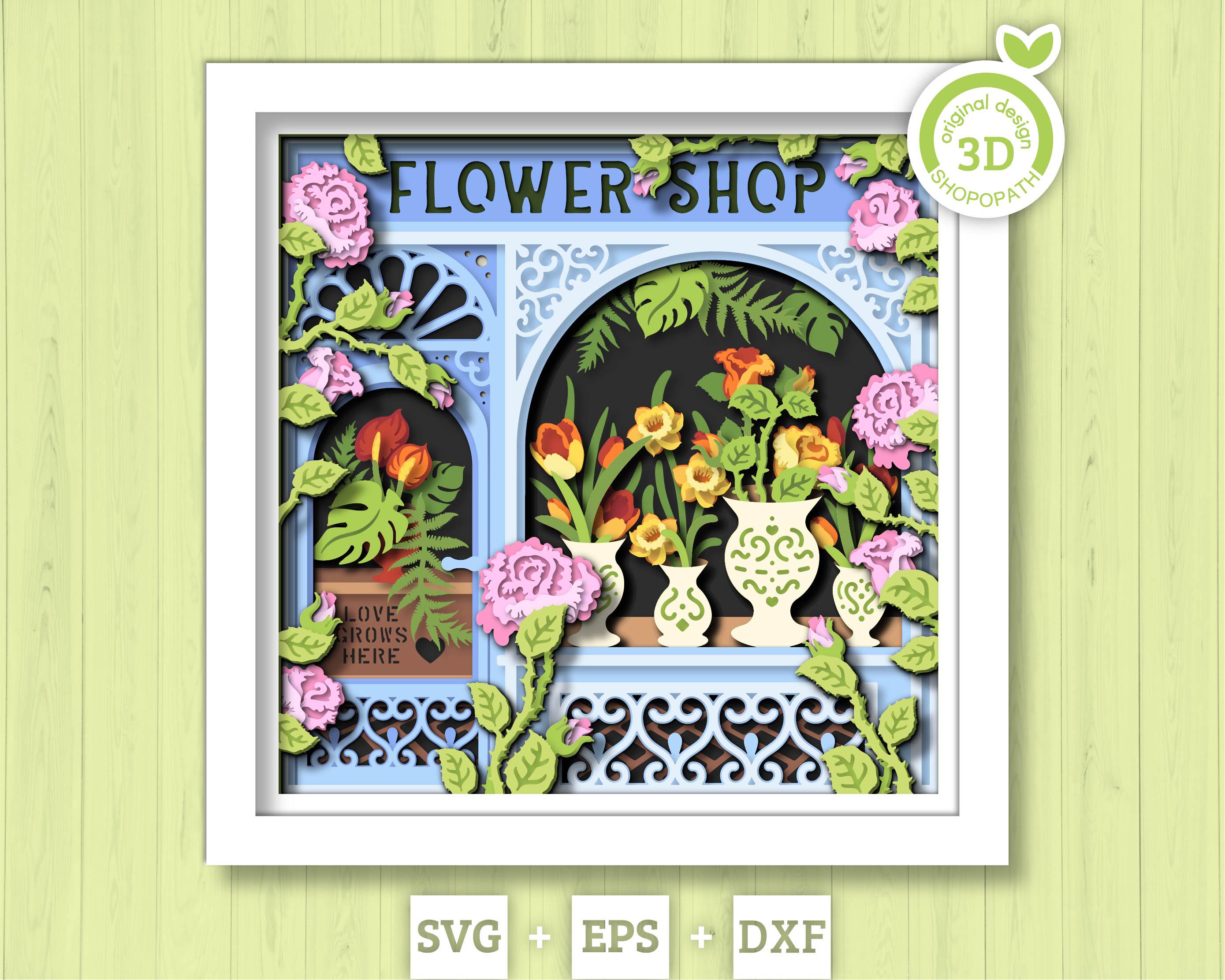 Flower Shop Shadow Box 3D SVG With Layered Tulips Roses and Daffodil Flowers For Cricut and Silhouette DXF EPS